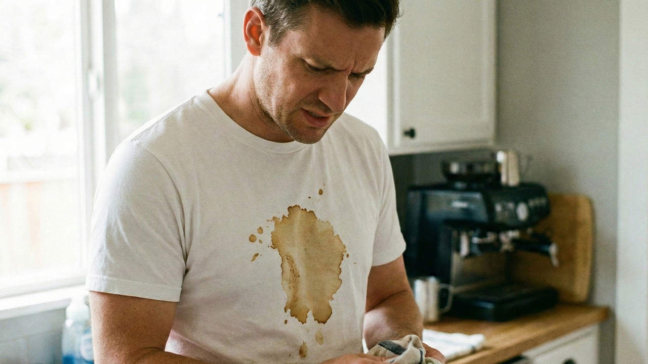 taches de café sur un vetement blanc